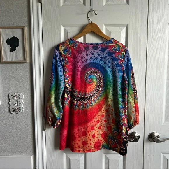 fractal art psychedelic v neck indie boho blouse - Picture 7 of 7
